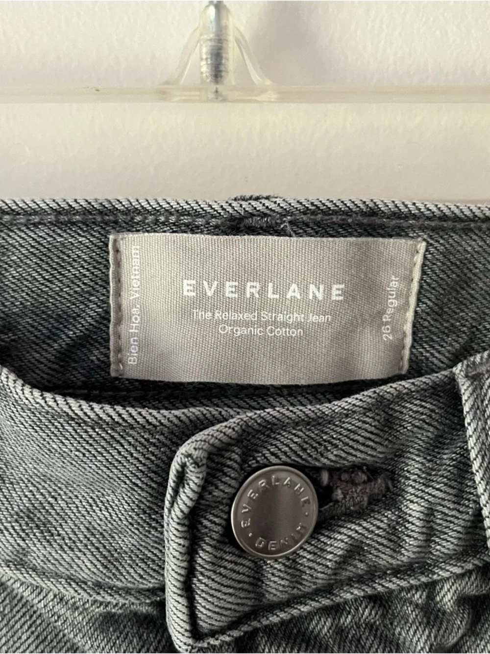 Everlane Relaxed Straight Jean Organic Cotton 26 Grey Classic Button Fly